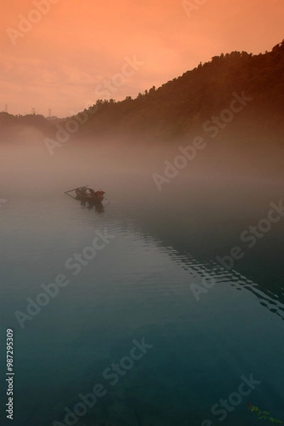 Obraz Fog scenery of Xiaodongjiang River in Chenzhou City, Hunan Province, China
