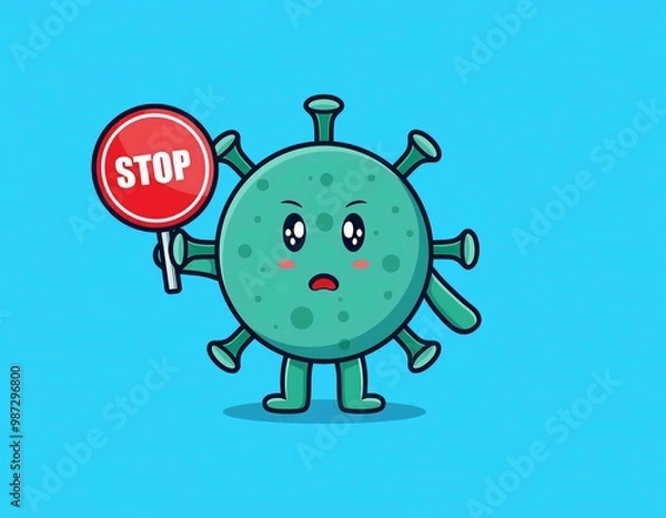 Fototapeta cute virus cartoon with stop sign vector