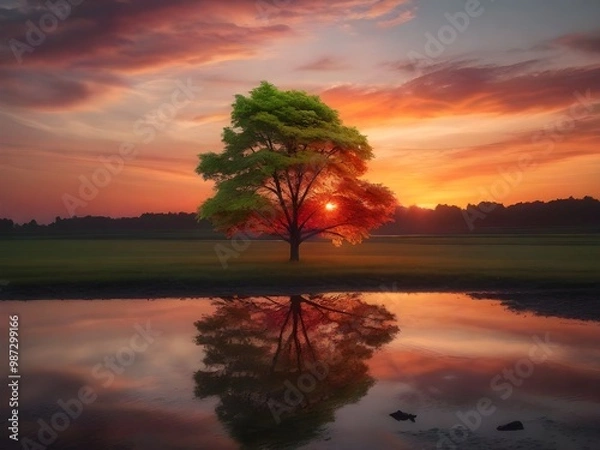 Fototapeta sunset over the river. generated with AI