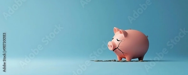 Obraz A sad piggy bank stands alone, symbolizing financial loss or disappointment against a light blue backdrop, evoking feelings of concern about savings.