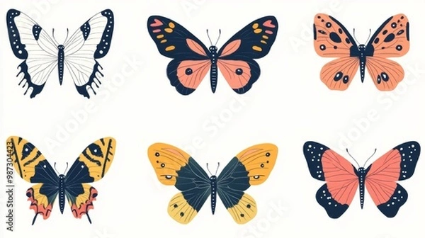 Fototapeta These colorful butterfly illustrations are perfect for adding a touch of whimsy to your designs, whether it's for decorating, creating logos, or adding visual interest to your graphics.