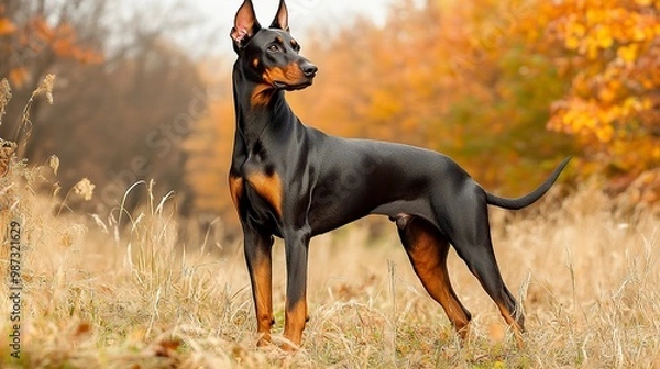 Obraz German Doberman Pinscher --ar 16:9 --style raw --v 6.1 Job ID: c5291392-02d0-4cd2-96b9-b8dd28c8b9ca