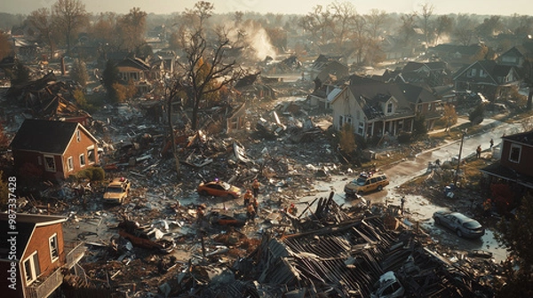 Fototapeta 災害後の復興と救助活動