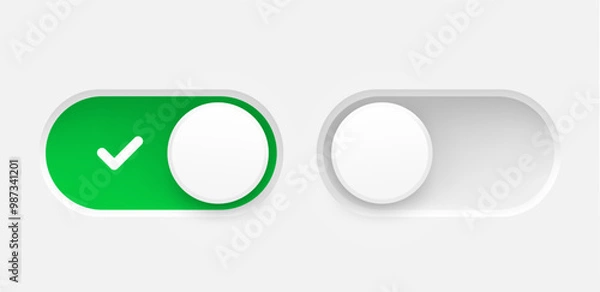Fototapeta Interface toggle buttons set. On Off switch. 3d vector element idolated on white background