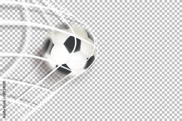 Obraz The ball in the soccer net. Goal vector concept. 3d vector banner with copy space