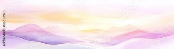 Fototapeta A mountain range with a pink and yellow sky