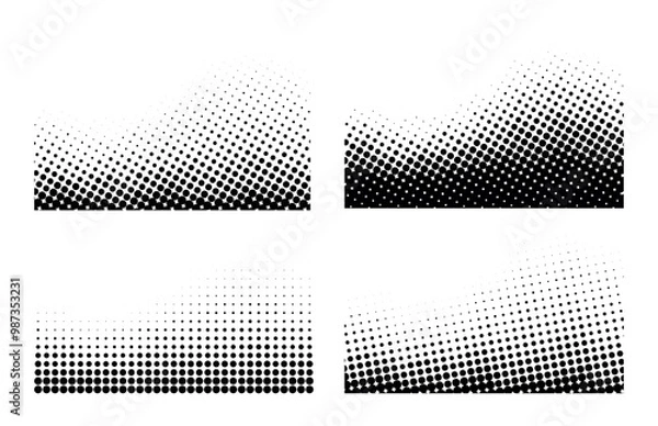 Fototapeta Set of dot patterns. Halftone gradient backgrounds. Wavy dotted textures. Vector halftone illustrations