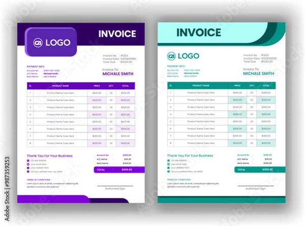 Fototapeta Unique official modern professional clean company business invoice design template, with Invoicing quotes, money bills, price invoices, payment agreement design.