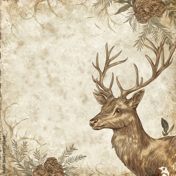Fototapeta Background for scrapbooking with deer