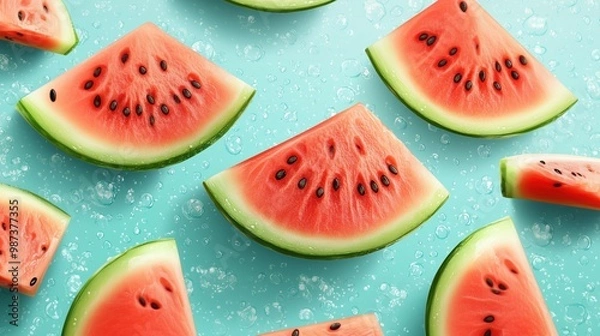 Fototapeta Fresh Watermelon Slices Pattern Illustration