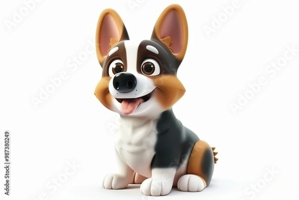 Obraz Cute cartoon corgi joyfully sitting