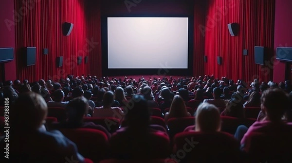 Fototapeta Empty theater auditorium with unoccupied seats, ready for the next movie screening