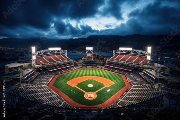 Fototapeta A stunning view of a baseball stadium during the afternoon