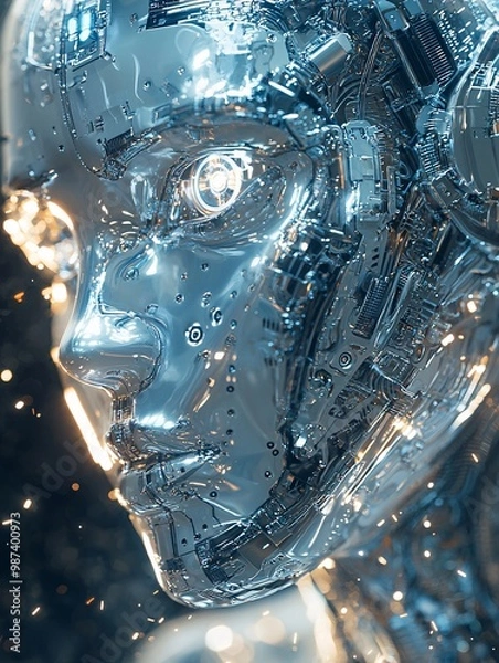 Obraz Close-up of AI Components Merging in Futuristic Design