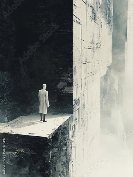 Obraz Minimalist AI Figure in Futuristic Sci-Fi Landscape