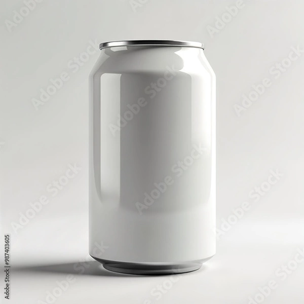 Fototapeta white blank aluminum soda can on plain background for branding labeling mockups