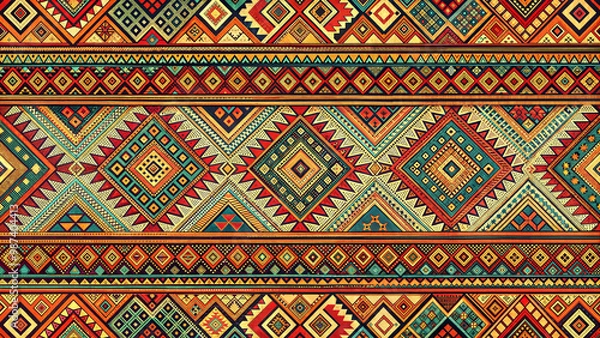 Obraz Seamless Ethnic Geometric Pattern with Bold Colors, High Resolution