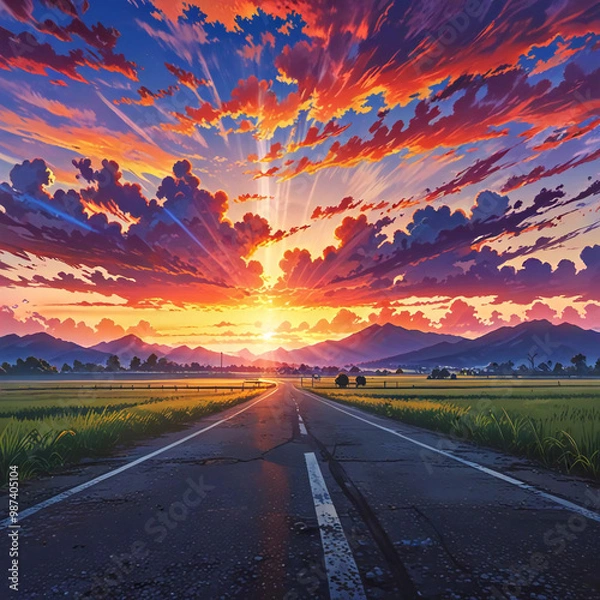 Fototapeta 夕日に照らされた道路