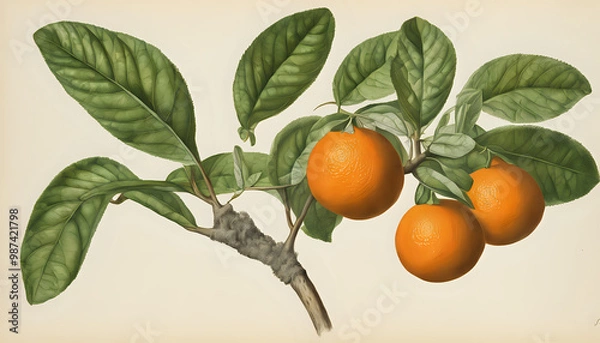 Fototapeta Ripe oranges growing on a tree in a citrus grove