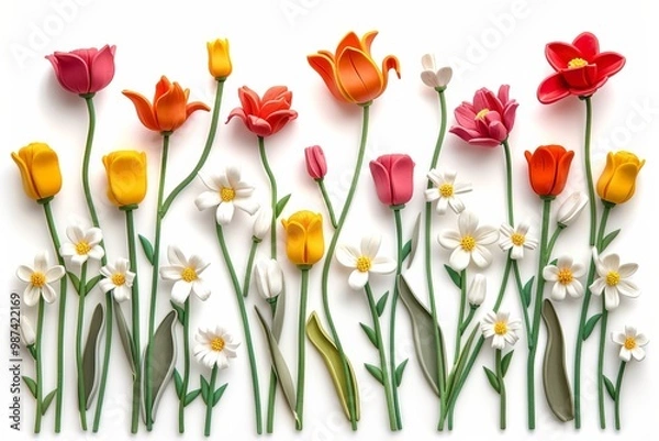 Obraz Colorful paper flower garden on white