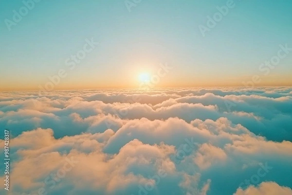 Fototapeta Sunset on blue sky. Blue sky with some clouds. blue sky clouds, summer skies, cloudy blue sky background. Aerial sunset view. Evening skies with dramatic clouds. generative ai