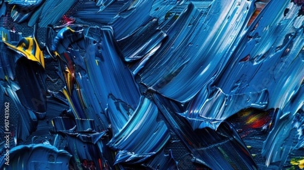 Fototapeta Abstract rough colorful dark blue art painting texture. Close-up of textured background with oil or acrylic brushstrokes and pallet knife paint. Artistic and expressive concept.