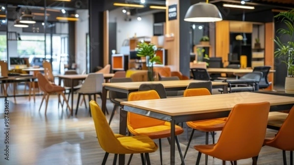 Fototapeta Modern co-working space with furniture and technology for innovation and collaboration.