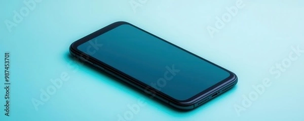 Fototapeta Create an eye-level angle image of a sleek, modern smartphone, with light reflecting off its screen enticing the consumer