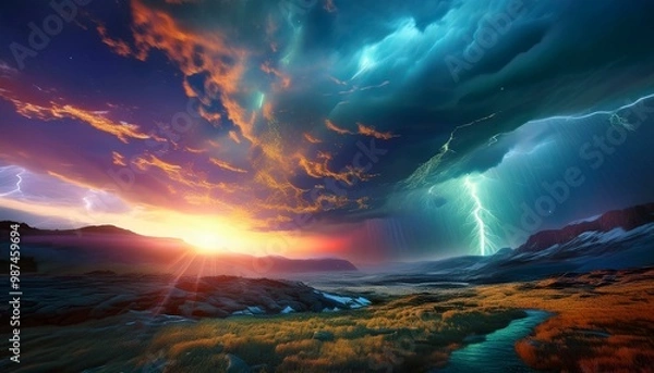 Fototapeta Thunderstorms that occur in large open fields The sky was filled with thick black swirling clouds.