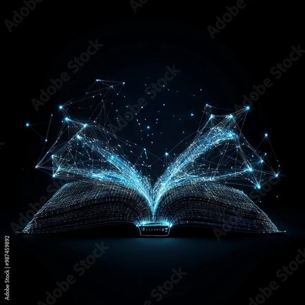 Fototapeta digital polygonal illustration consist of lines and connected wireframe in the form of an open book