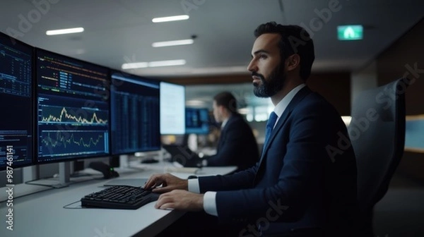 Fototapeta Professional in Financial Control Room with Technology