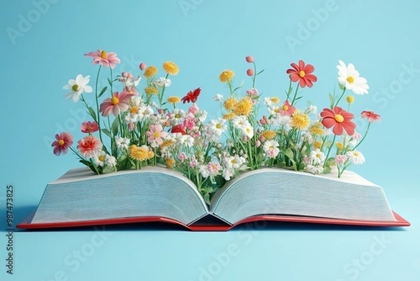 Fototapeta Dried pressed various leaves and flowers placed on the pages of an open old book lying on a white background
