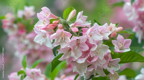 Obraz Delicate Pink and White Flowers in Bloom A Close-Up View