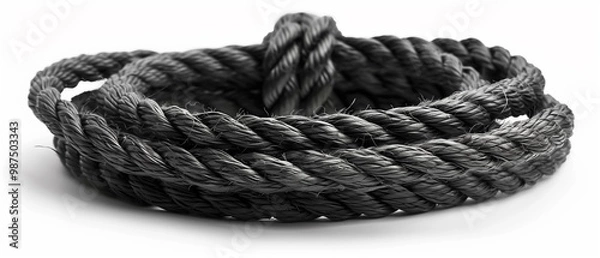 Fototapeta A black rope with knot, isolated on a white background