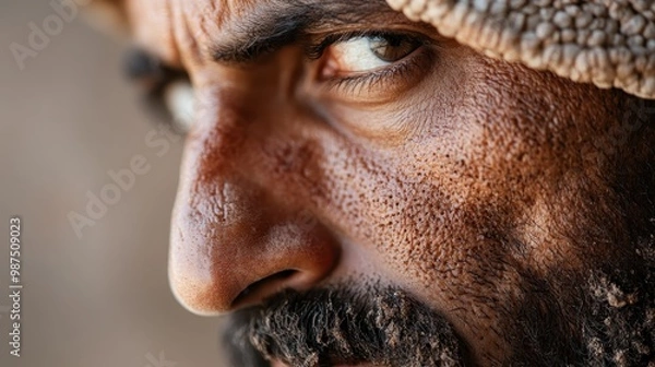 Fototapeta A detailed close-up of an artistically textured object, featuring intricate patterns and earthy tones, symbolizing creativity, craftsmanship, and the beauty of detailed work in art.