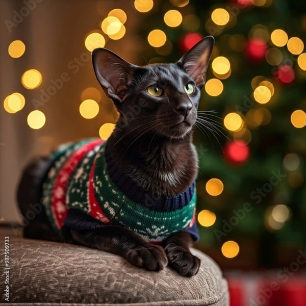Fototapeta Cats in a Cozy Setting with Blurred Christmas Background Festive and Warm Holiday Atmosphere