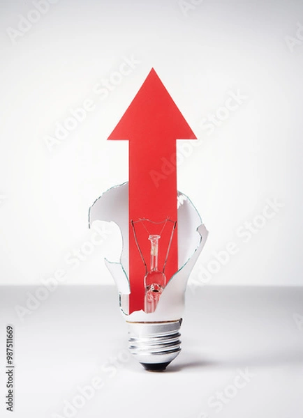 Fototapeta Light bulb and red arrow.
