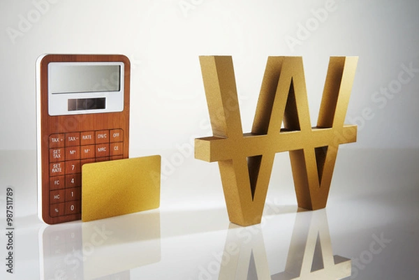 Fototapeta Calculator and won on a white background.
