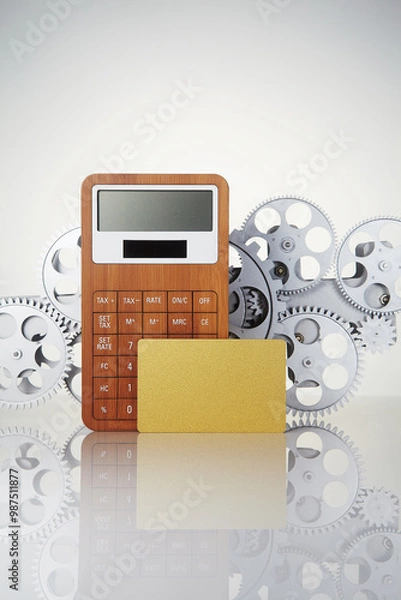 Fototapeta Calculator and card on a white background.
