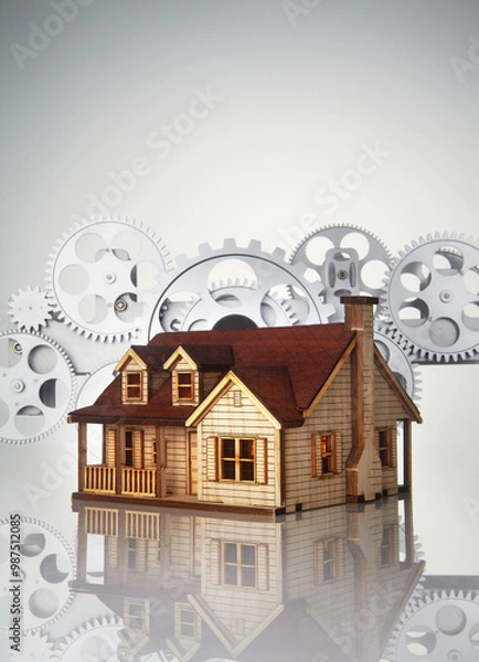 Fototapeta card and model House on a gray background.
