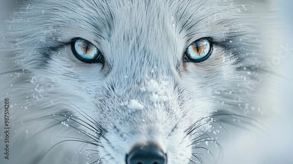 Obraz Close-up Portrait of a Snowy Arctic Fox with Blue Eyes
