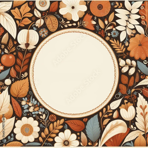 Fototapeta Decorative autumn frame. Advertising template, wrapping concept, border