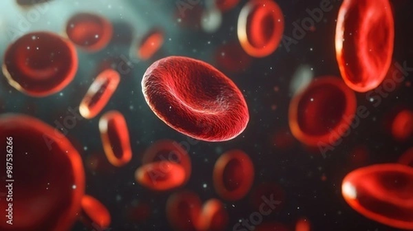Fototapeta Red blood cell illustration highlighting the role of the circulatory system in delivering oxygen to tissues.