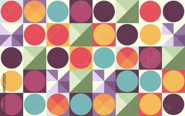 Fototapeta Colorful geometric pattern. Abstract background with bright, bold geometric shapes. Perfect for modern and playful designs.