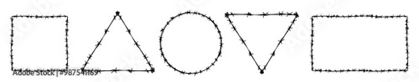 Obraz Barb wire shapes, border and pattern texture design vector graphic. Basic geometric shapes collection vector set. Brush and stroke vector design. 