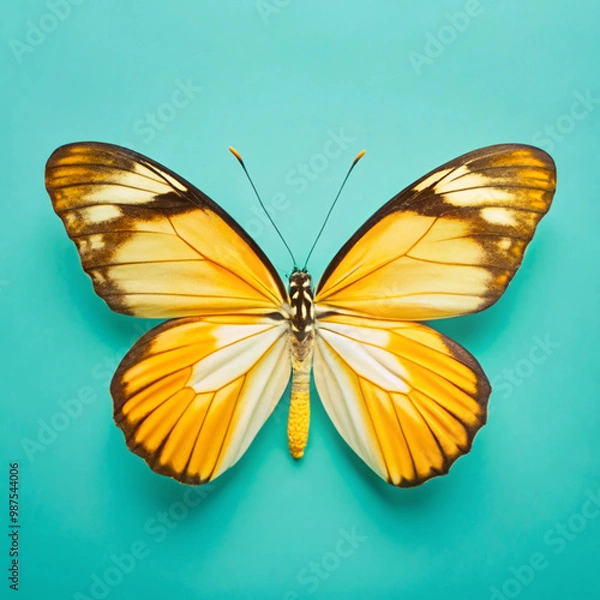 Obraz The butterfly with its wings spread wide, white background.