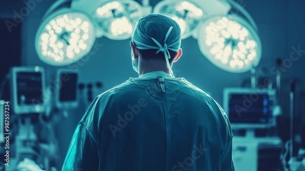 Fototapeta Back view of a surgeon doing a surgical operation at hospital , surgery in operating room concept image