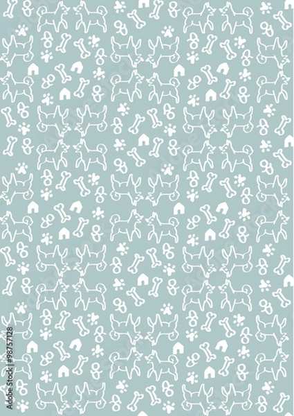 Fototapeta Dogs, house and bone pattern with blue background