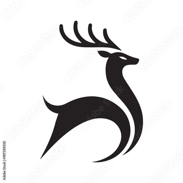 Fototapeta deer logo black icon  cartoon deer animal on a plain white background vector logo