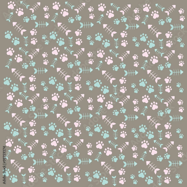 Obraz background cat paws and fish skeleton vector